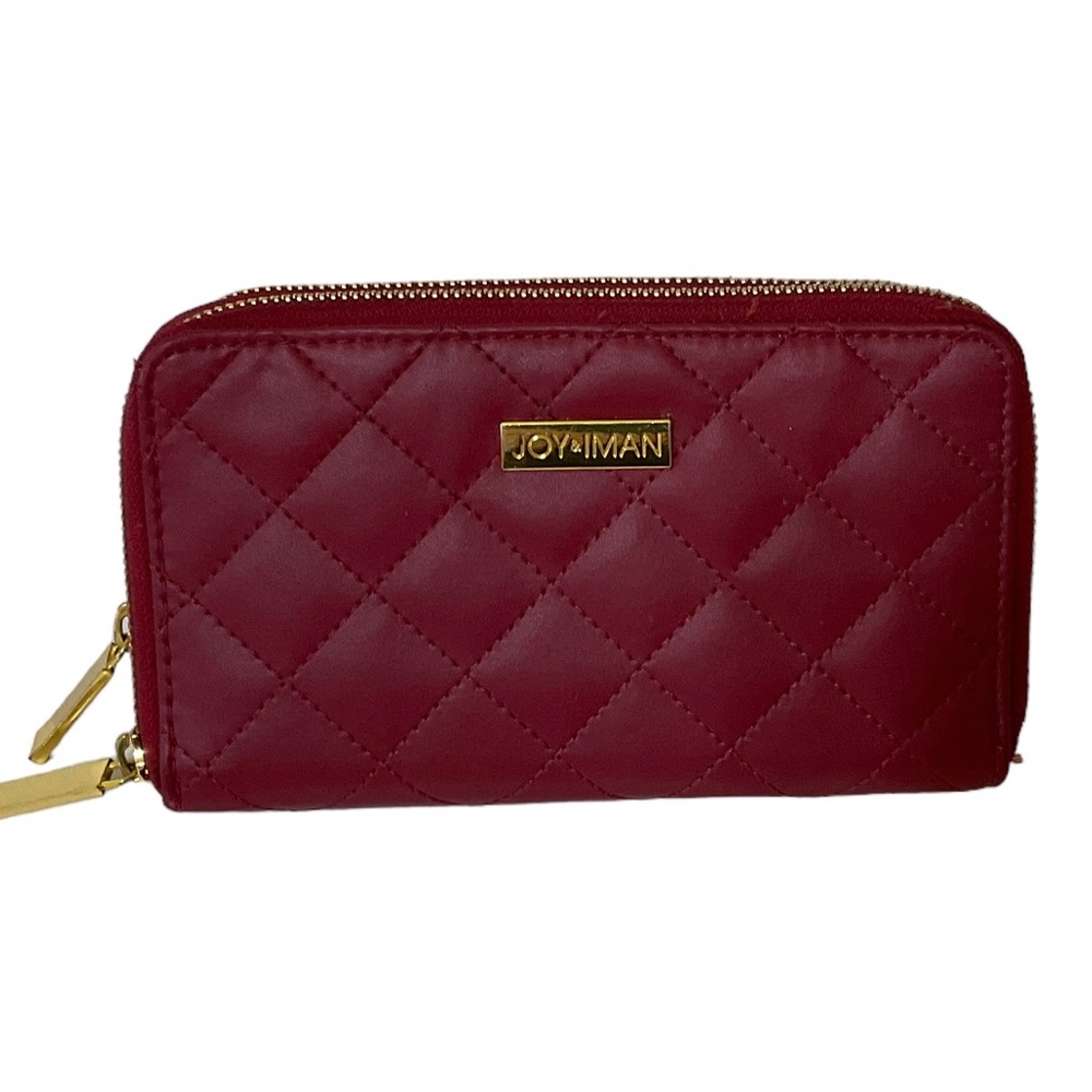 JOY & IMAN Berry Color Double Zip Leather Wallet‎ Roomy